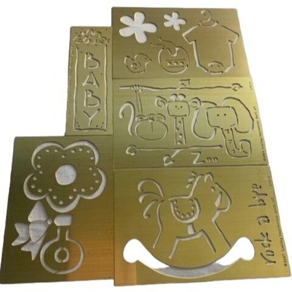 Baby Brass Stencil Embossing Scrapbooking Set Adorable Animal Rattle Design Craf
